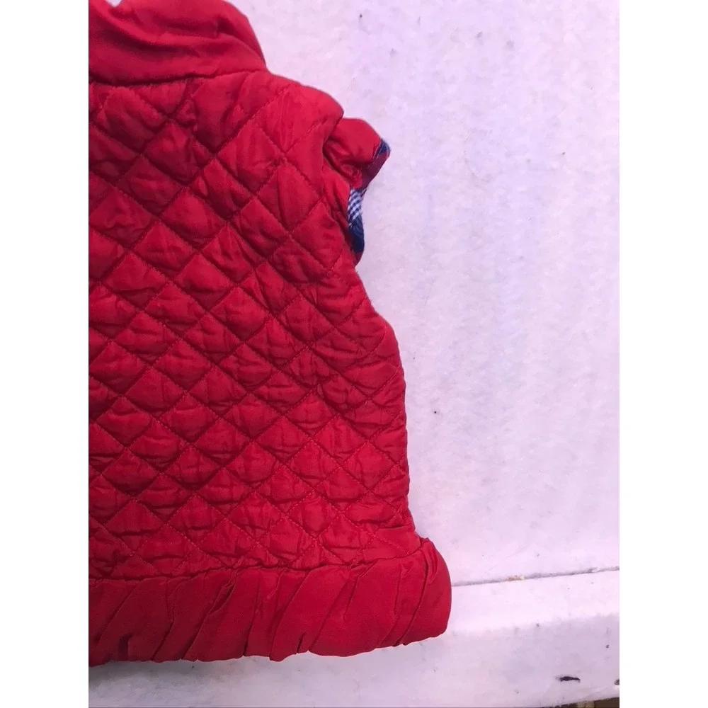 Tommy Hilfiger Quilted‎ Vest Kids 3T Red  Ruffle Hem Plaid Trim Puffer